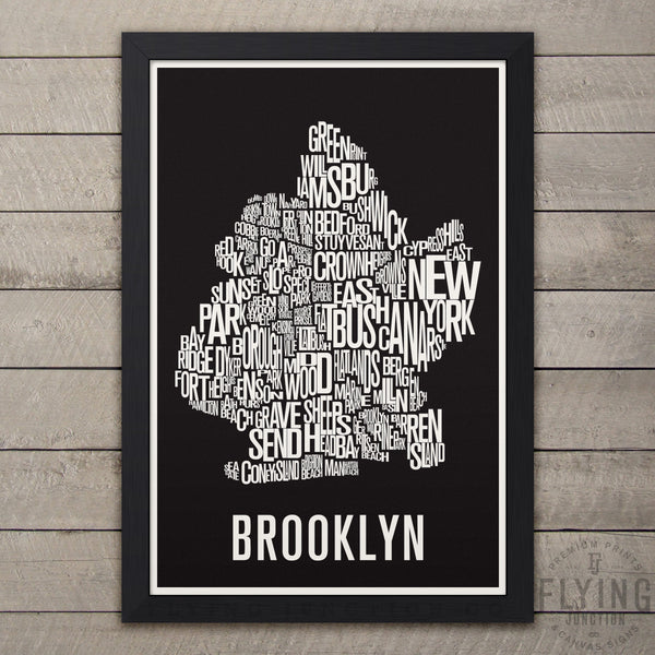 Brooklyn Neighborhood Typography Map - Black