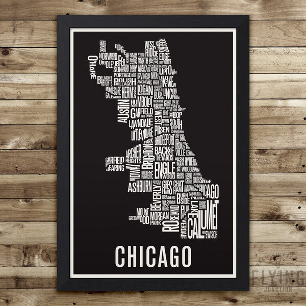 Chicago Neighborhood Typography Map - Black