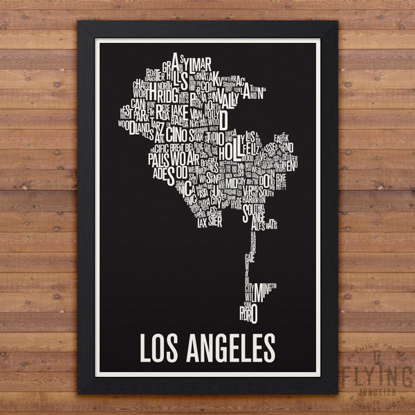 Los Angeles Neighborhood Typography Map - Black