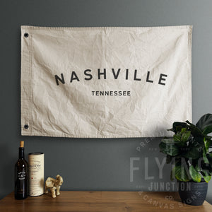 Nashville Tennessee Hand Painted Cotton Canvas Flag Natural with Black Paint