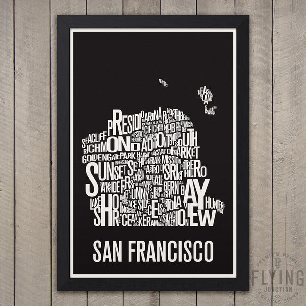 San Francisco Neighborhood Typography Map - Black