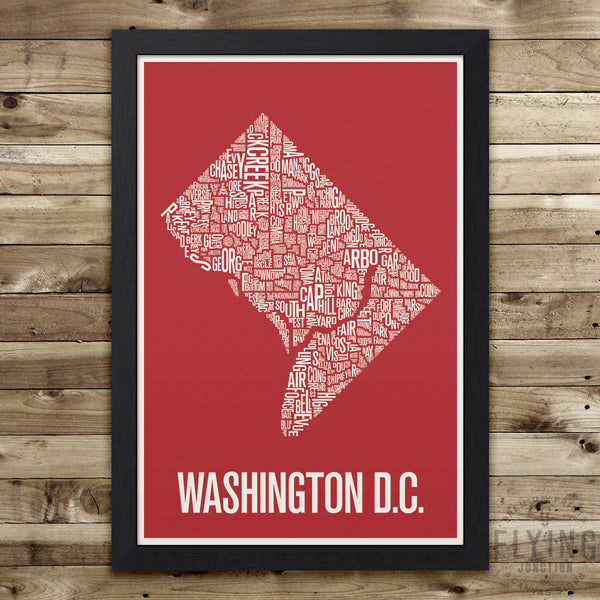 Washington D.C. Neighborhood Typography Map - Red