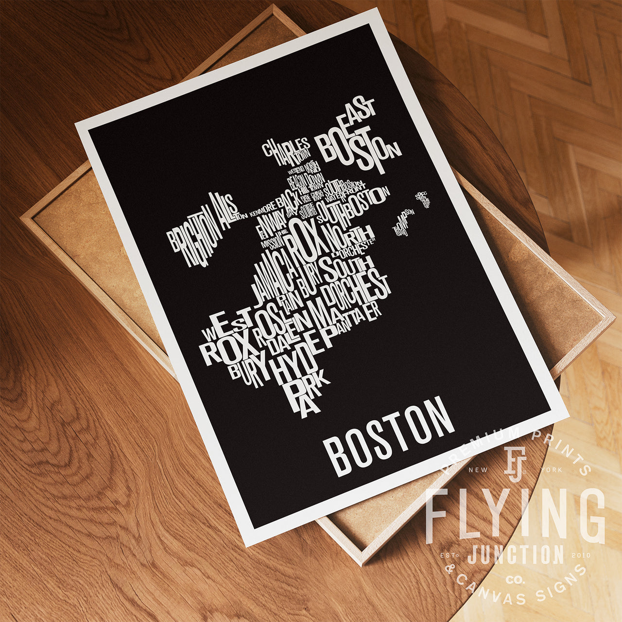 Boston Neighborhood Typography Map Print - Boston Map Poster - Black