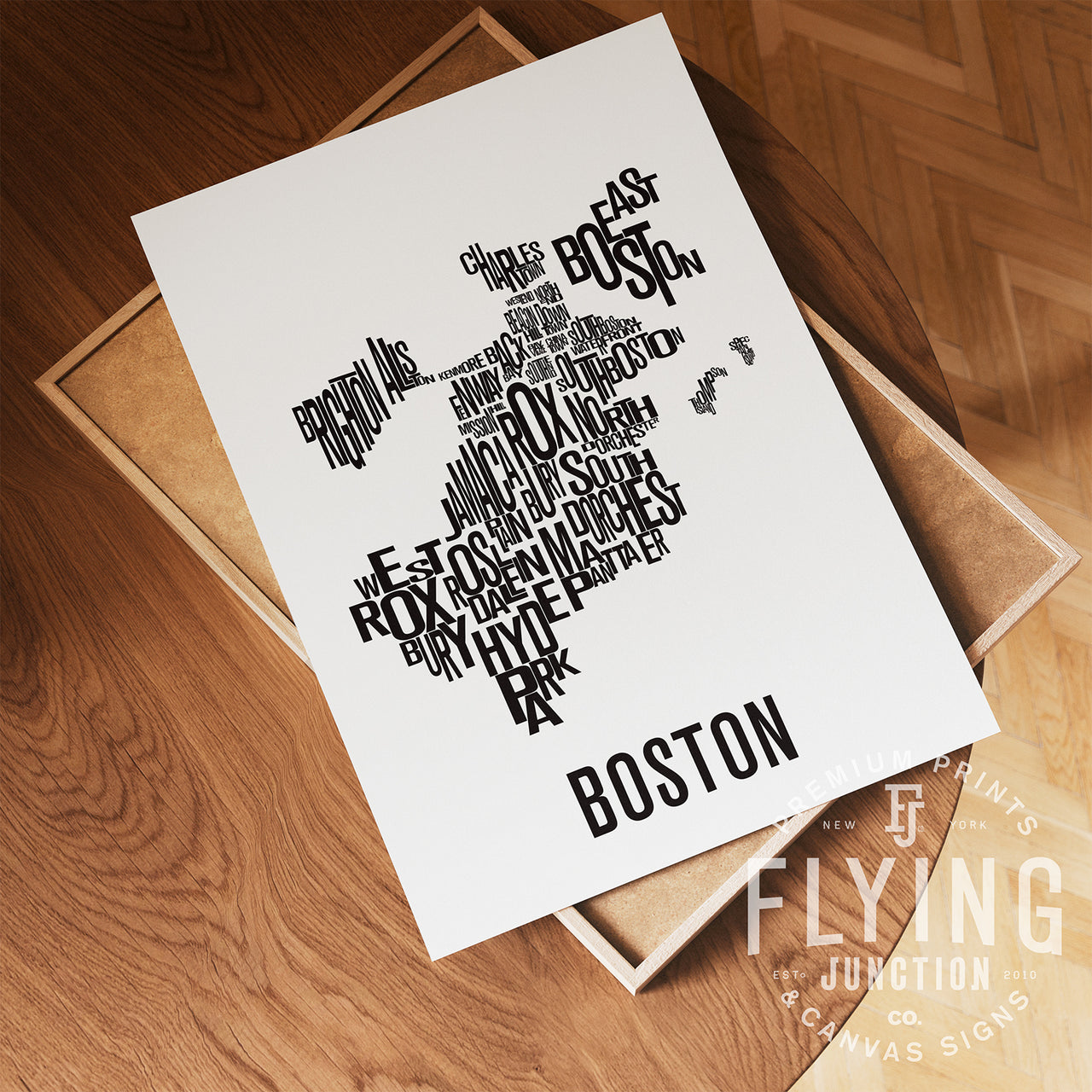 Boston Neighborhood Typography Map Print - Boston Map Poster - White