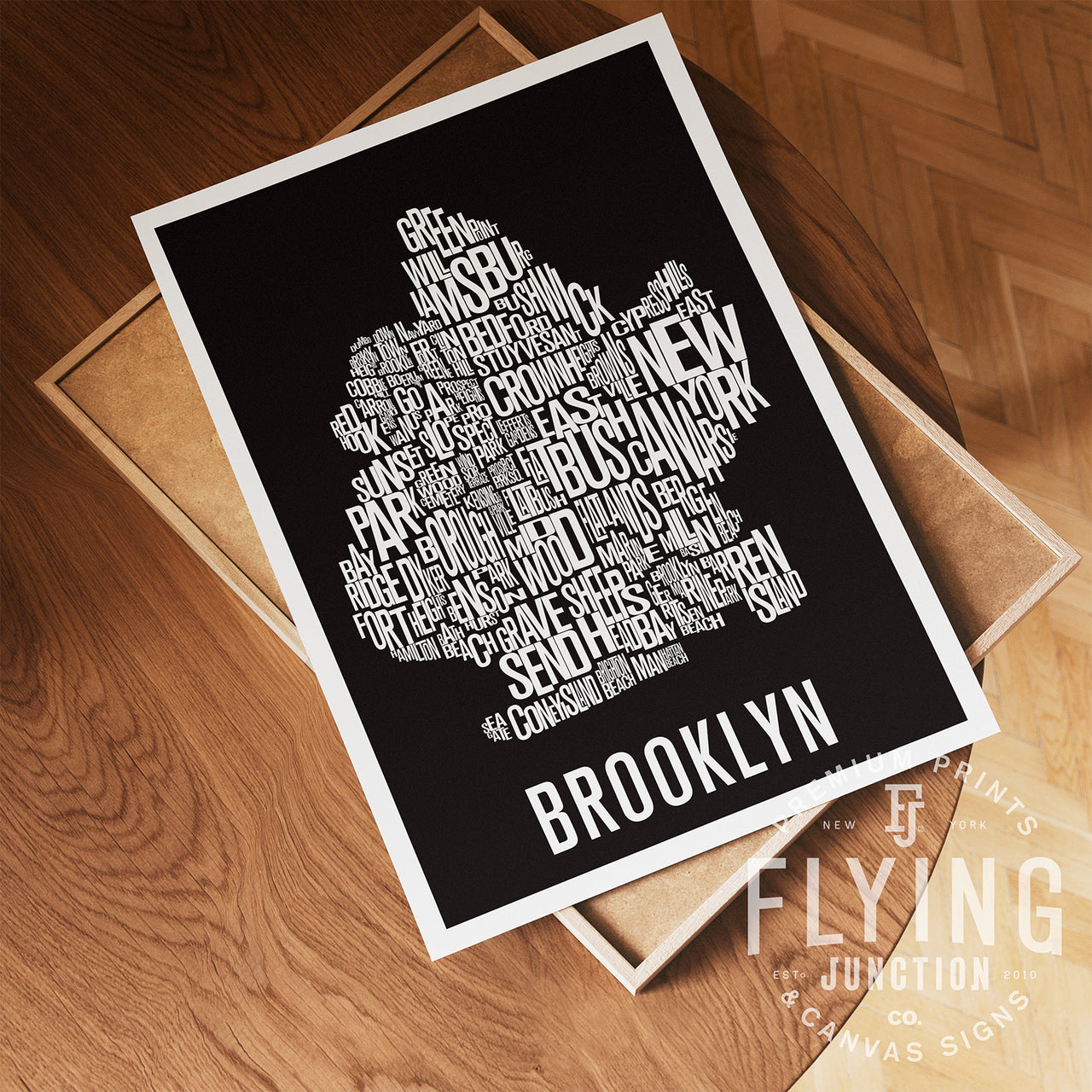 Brooklyn NYC Neighborhood Typography Map Print - Brooklyn NYC Map Poster - Black