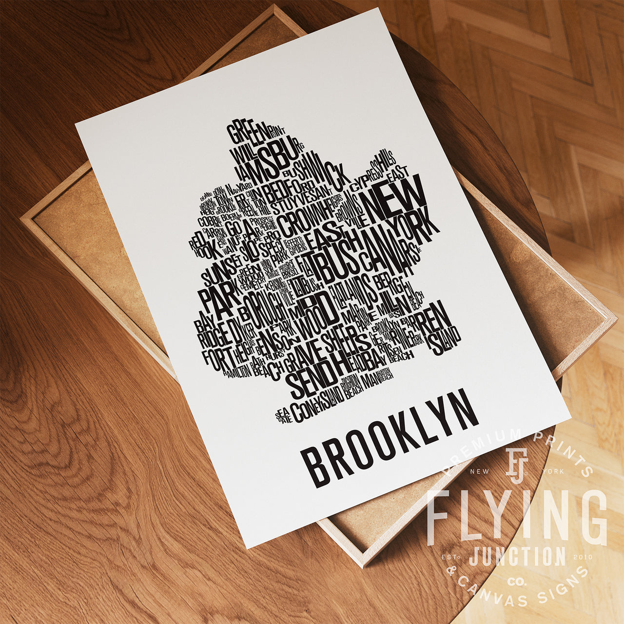 Brooklyn NYC Neighborhood Typography Map Print - Brooklyn NYC Map Poster - White