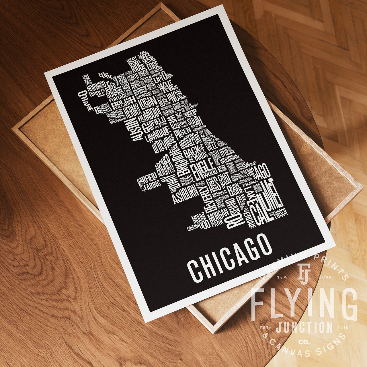 Chicago Neighborhood Typography Map - Black Poster