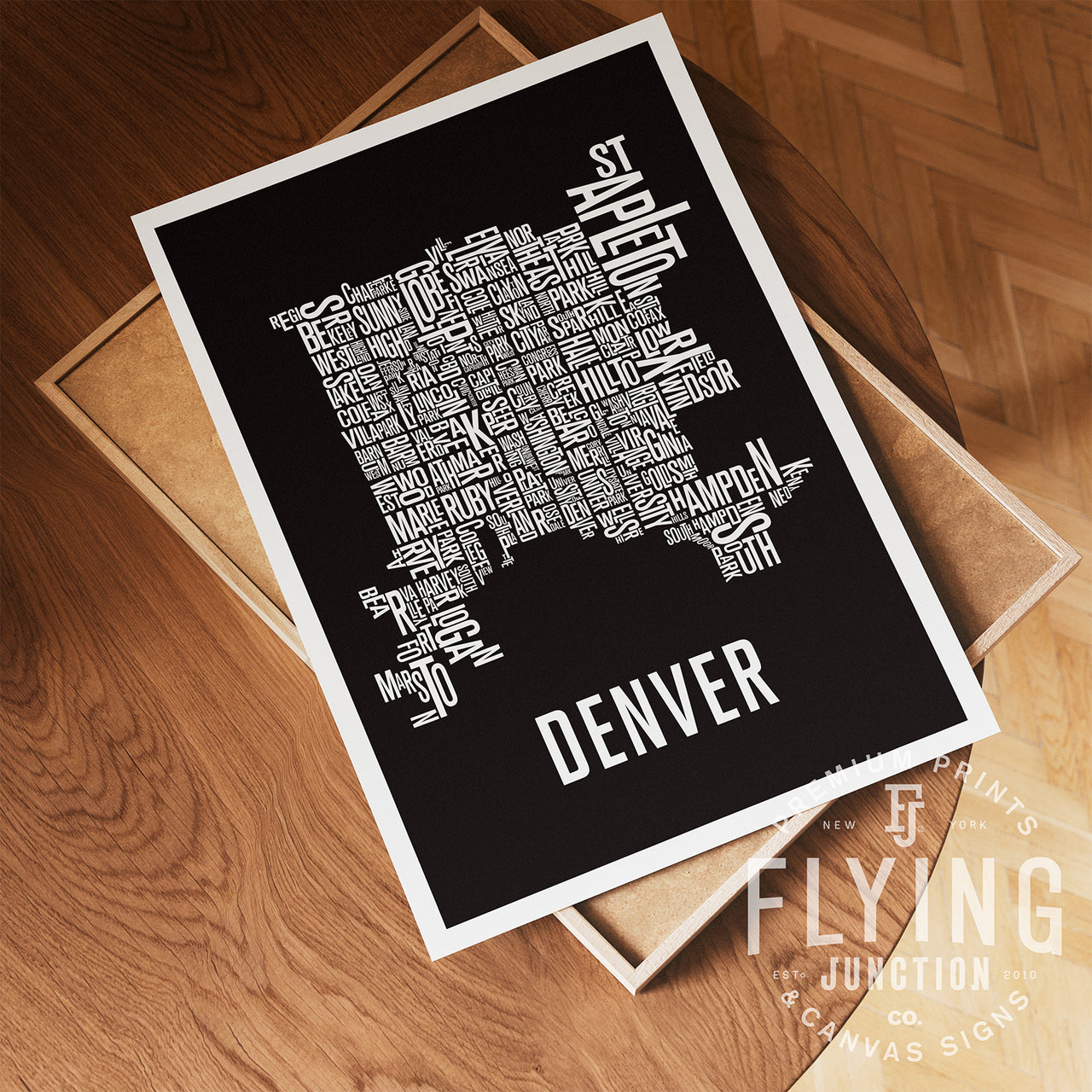 Denver Neighborhood Typography Map Print - Denver Colorado Map Poster - Black