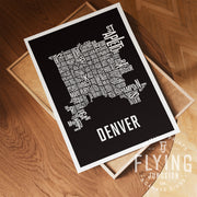 Denver Neighborhood Typography Map Print - Denver Colorado Map Poster - Black