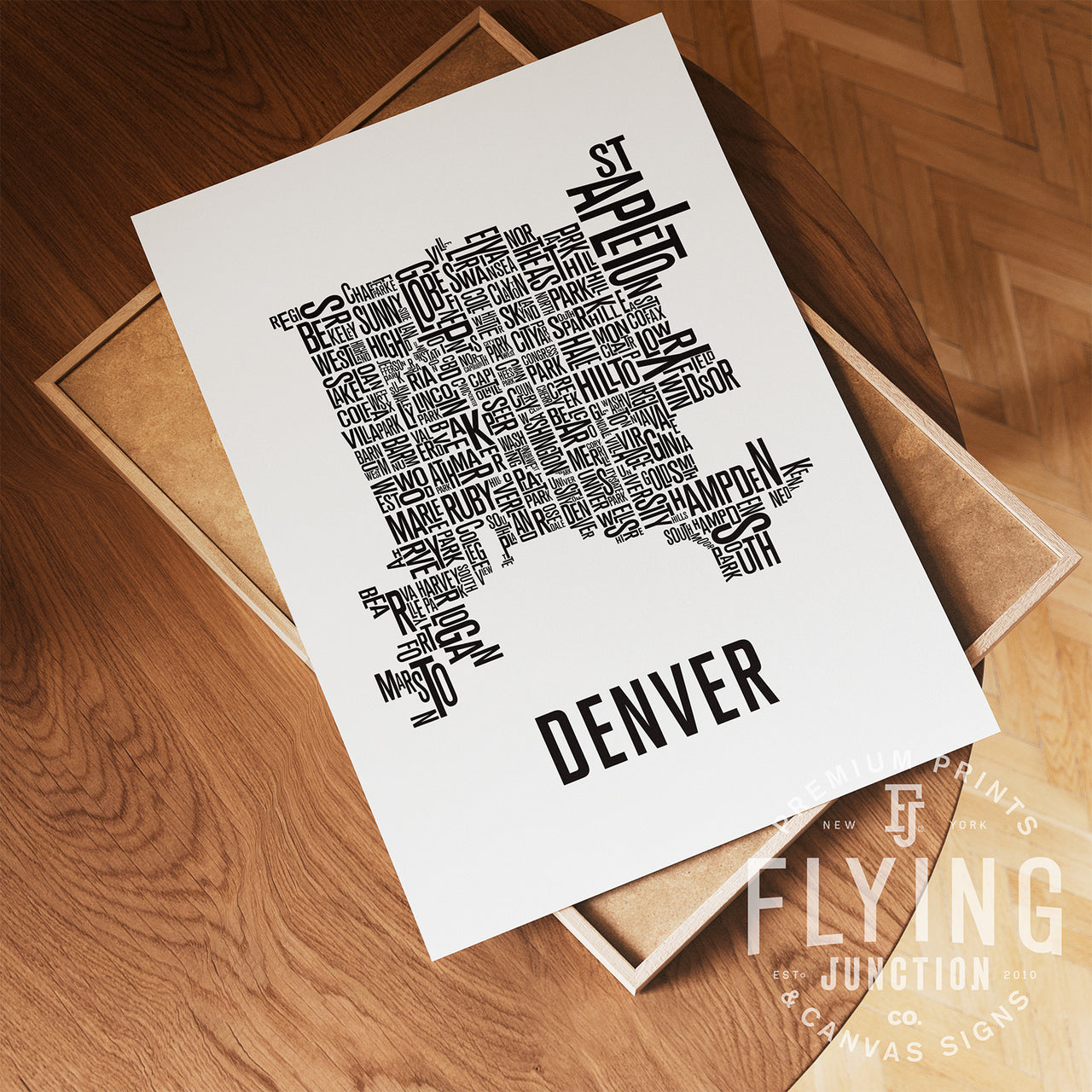 Denver Neighborhood Typography Map Print - Denver Colorado Map Poster - White