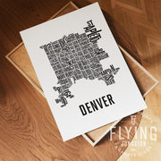 Denver Neighborhood Typography Map Print - Denver Colorado Map Poster - White