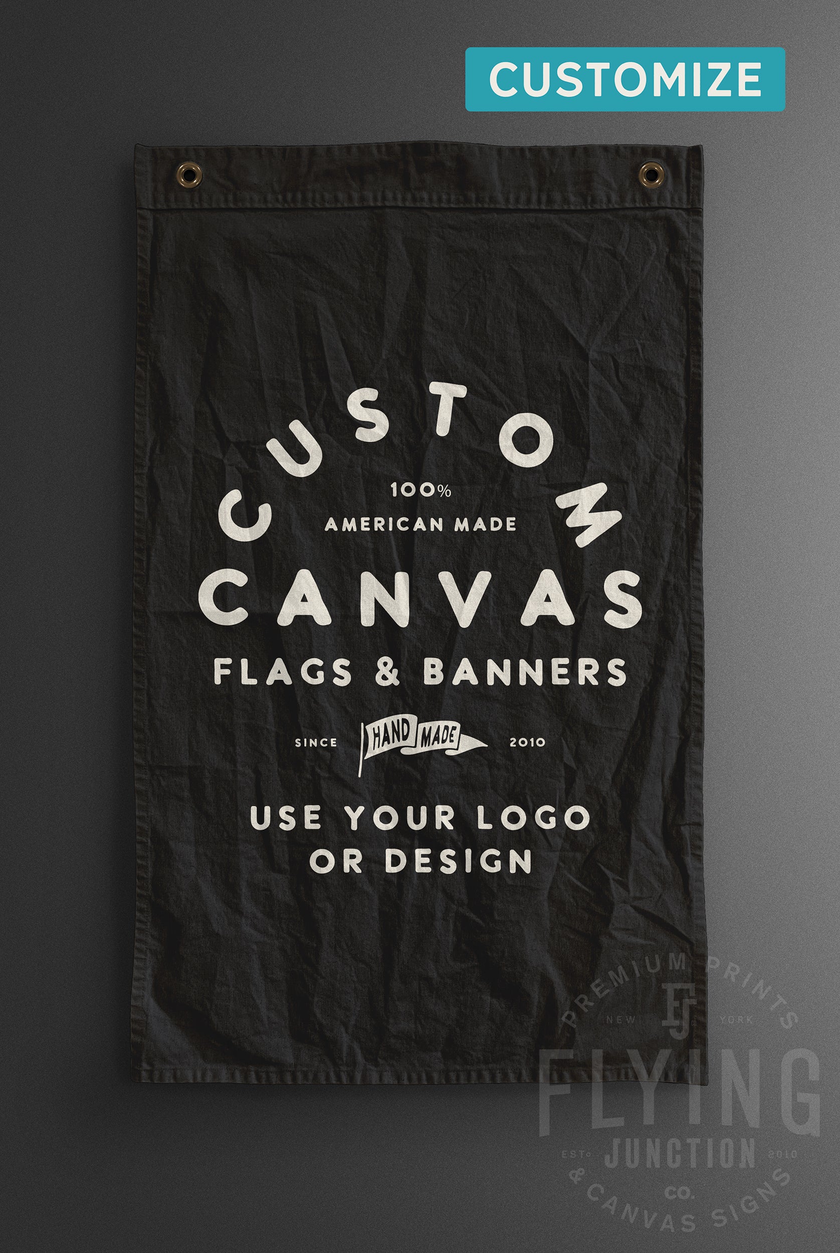 Custom Canvas Logo Flag Banner Black Cotton