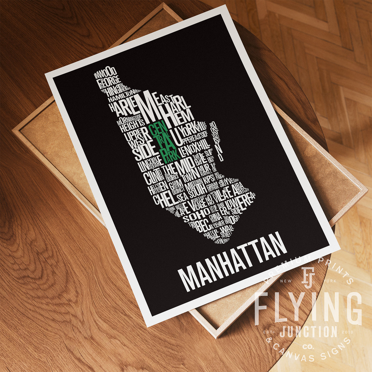 Manhattan NYC Neighborhood Typography Map Print - Manhattan NYC Map Poster - Black