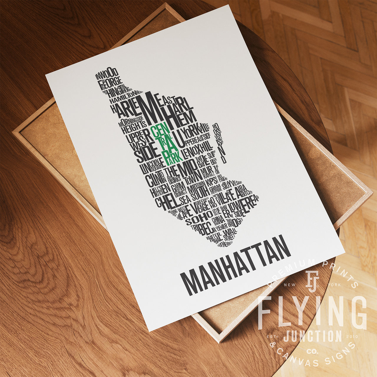 Manhattan NYC Neighborhood Typography Map Print - Manhattan NYC Map Poster - White