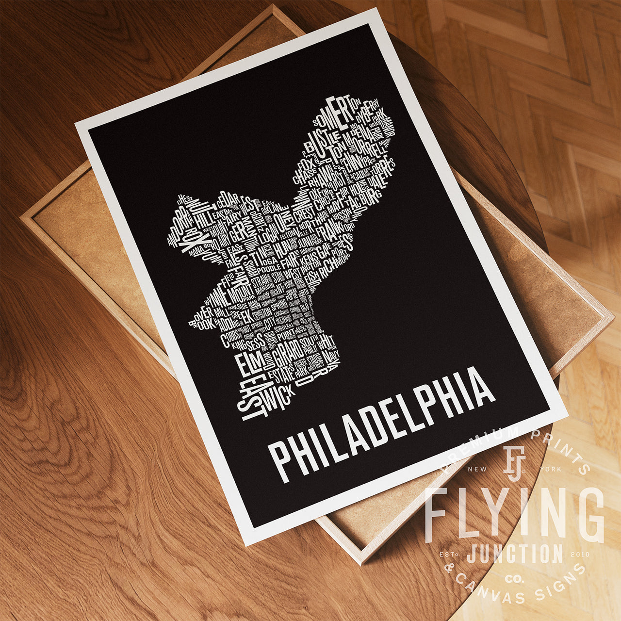 Philadelphia Neighborhood Typography Map Print - Philadelphia Map Poster - Black