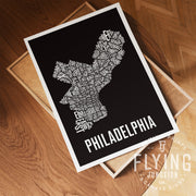 Philadelphia Neighborhood Typography Map Print - Philadelphia Map Poster - Black
