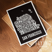 San Francisco Neighborhood Typography Map Print - San Francisco Map Poster - Black
