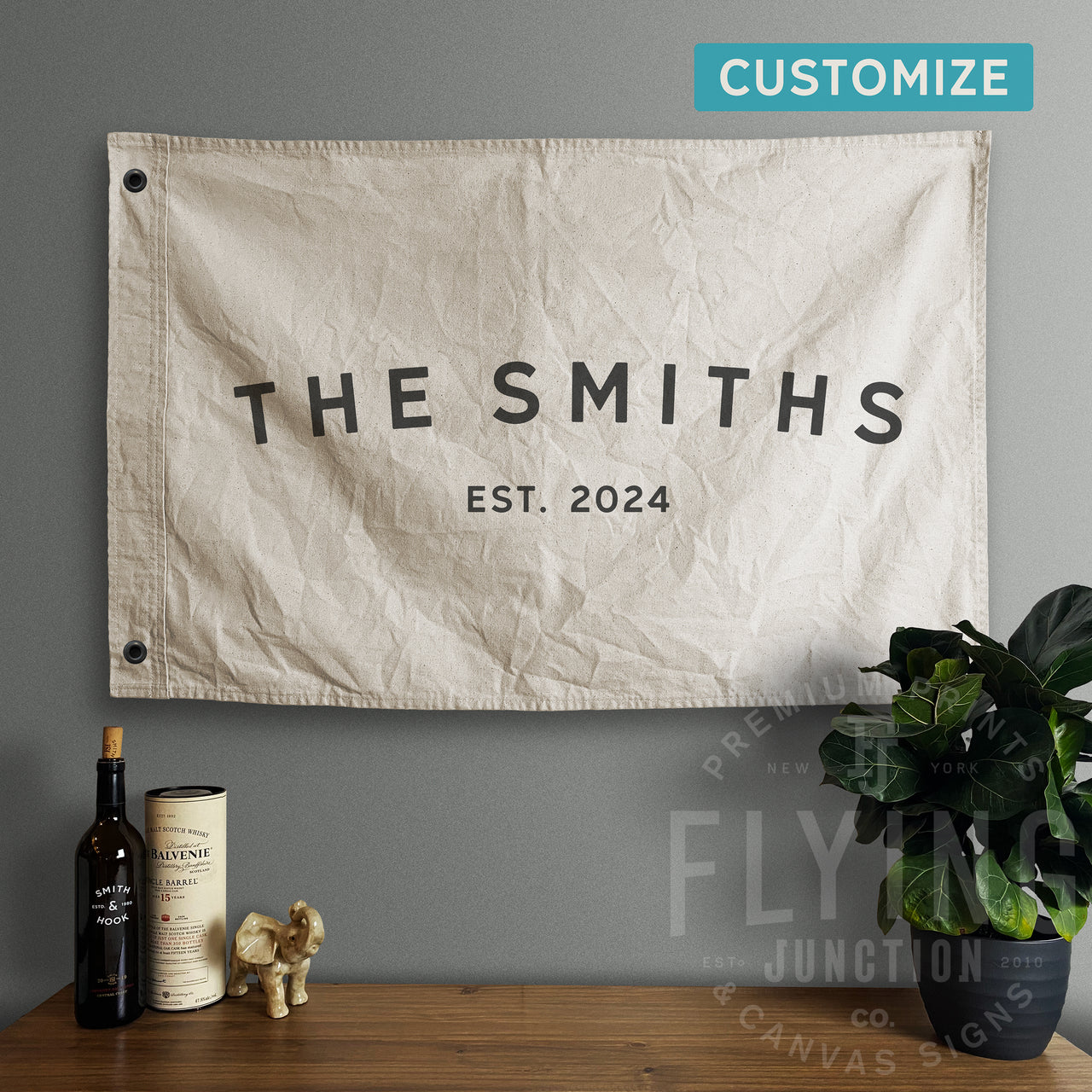 Custom Hand-painted Cotton Canvas Flag, Two Lines