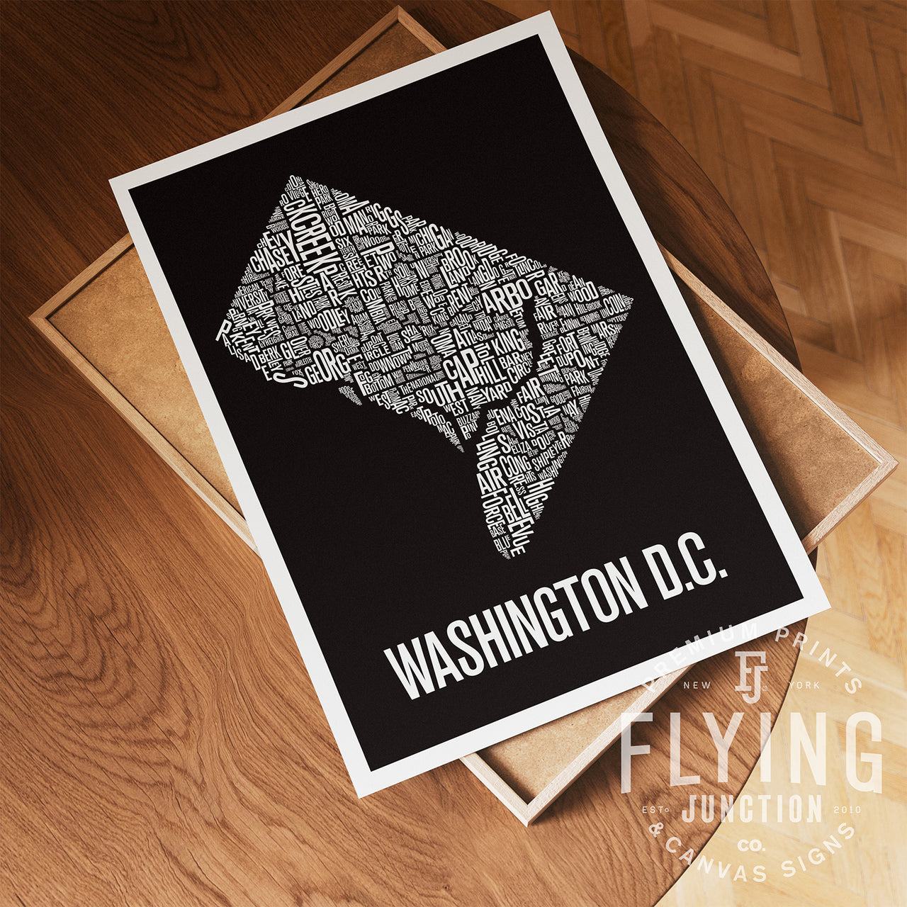 Washington DC Neighborhood Typography Map Print - Washington DC Map Poster - Black