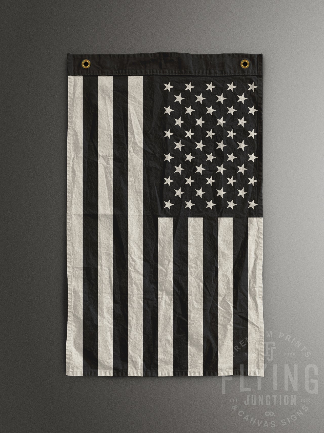 hand painted american flag cotton canvas black and white