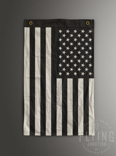 hand painted american flag cotton canvas black and white