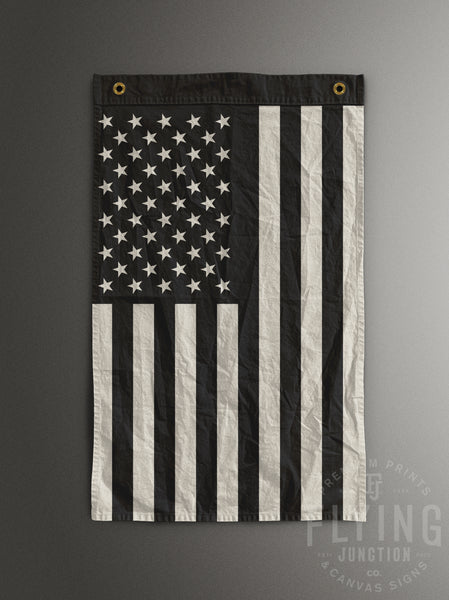 hand painted american flag cotton canvas black and white