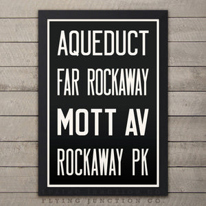QUEENS (Aqueduct / Rockaway) New York Subway Roll Sign Print - 12" x 18"