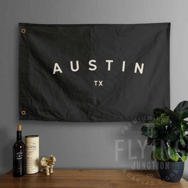 austin texas tx flag black cotton canvas hand painted