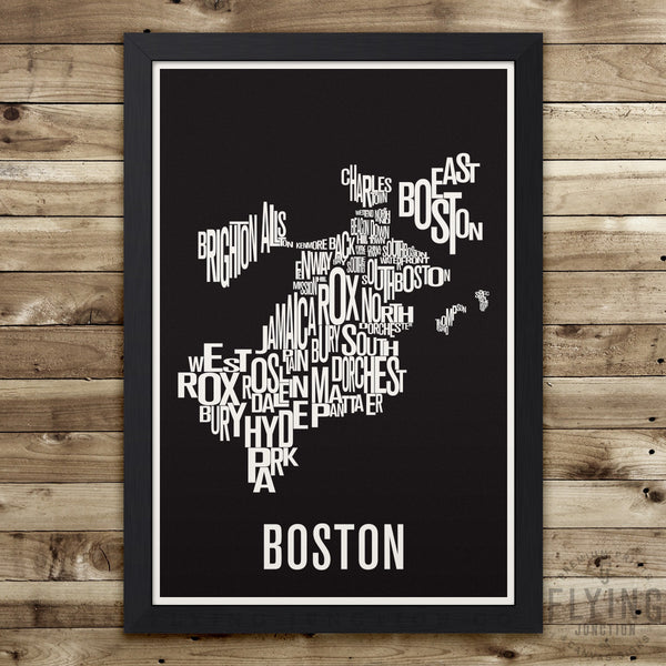 Boston Neighborhood Typography Map - Black