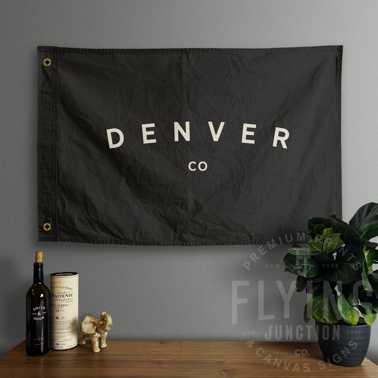 denver co colorado black cotton canvas hand painted flag