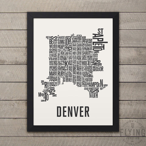 Denver Neighborhood Typography Map - White