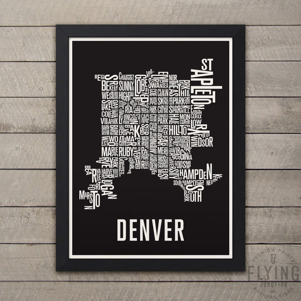 Denver Neighborhood Typography Map - Black
