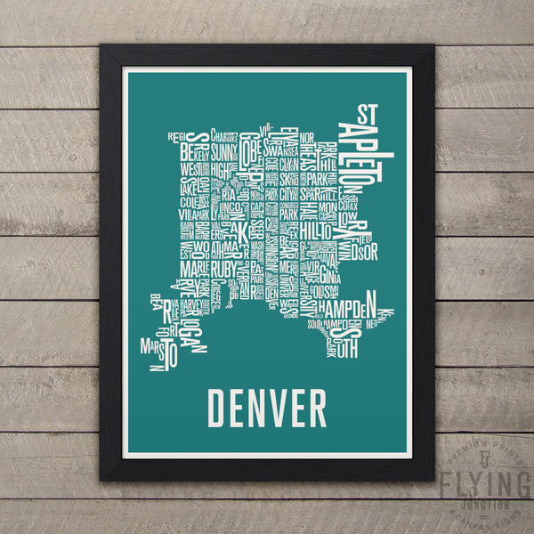 Denver Neighborhood Typography Map - Teal
