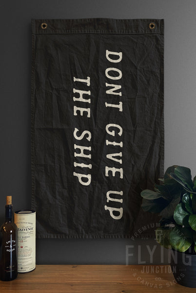 dont give up the ship flag black cotton canvas hand painted handmade