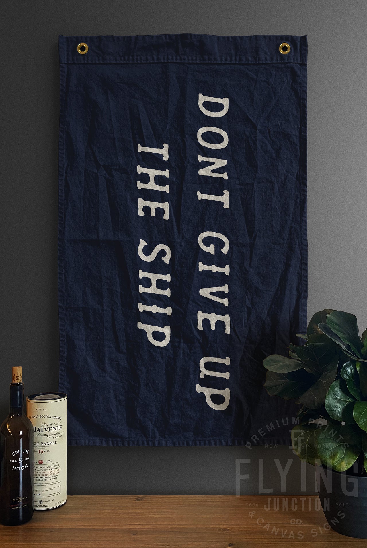 dont give up the ship flag navy cotton canvas hand painted handmade