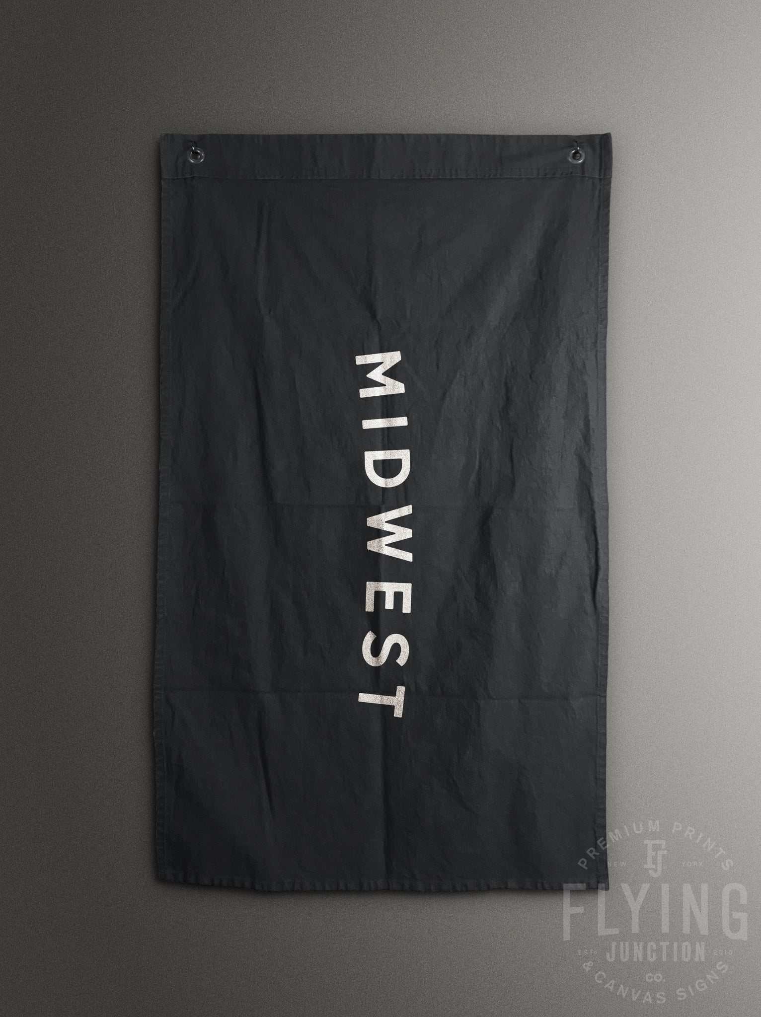 Midwest black cotton canvas flag banner hand painted