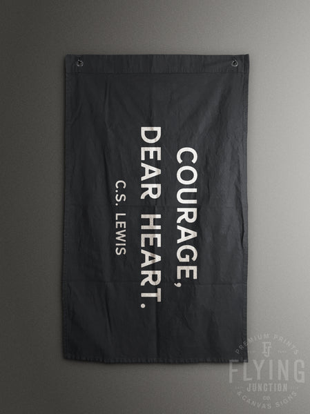 courage dear heart cs lewis flag black cotton canvas hand painted banner