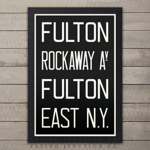 Brooklyn (Fulton / Rockaway) New York Subway Roll Sign Print - 12" x 18"