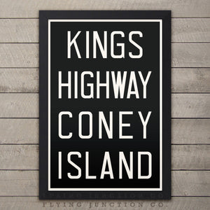 Kings Hwy / Coney Island New York  Subway Roll Sign Print - 12" x 18"