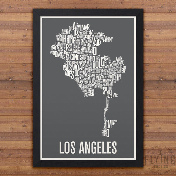 Los Angeles Neighborhood Typography Map - Grey