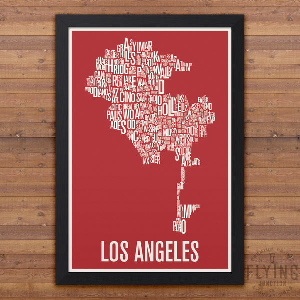 Los Angeles Neighborhood Typography Map - Red