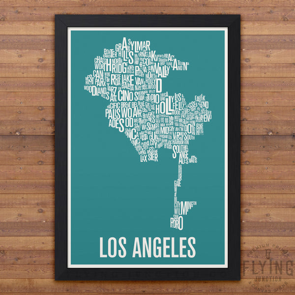 Los Angeles Neighborhood Typography Map - Aqua