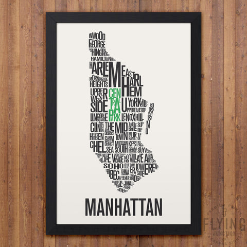 Manhattan Neighborhood Typography Map - White