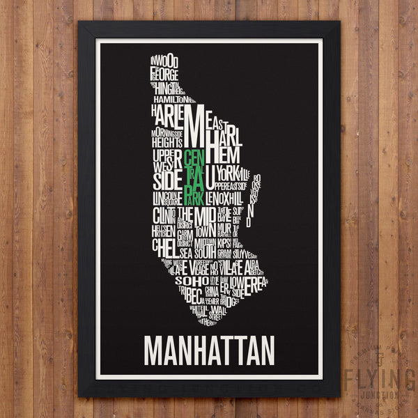 Manhattan Neighborhood Typography Map - Black