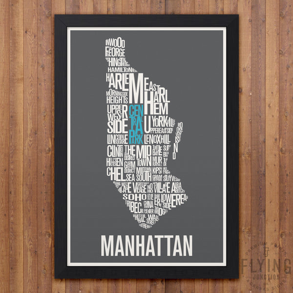 Manhattan Neighborhood Typography Map - Grey