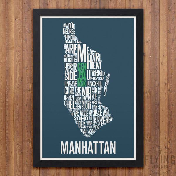 Manhattan Neighborhood Typography Map - Blue
