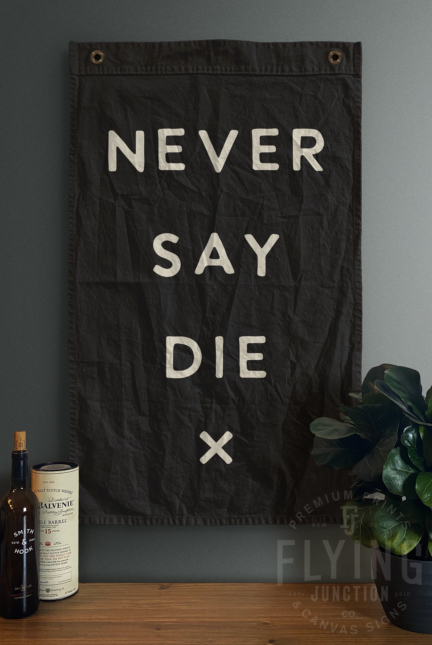 never say die goonies flag banner black hand painted