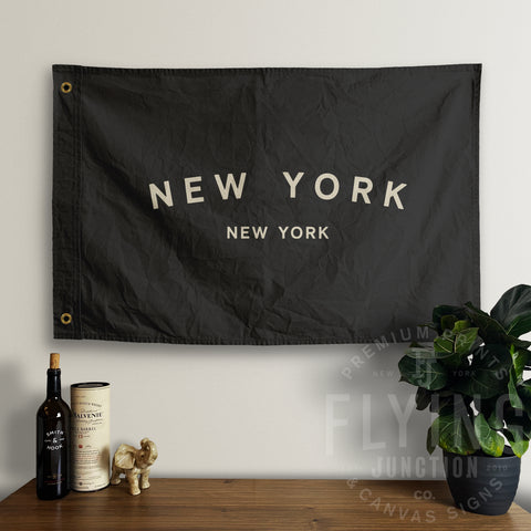 new york ny nyc black cotton canvas flag banner wall decor