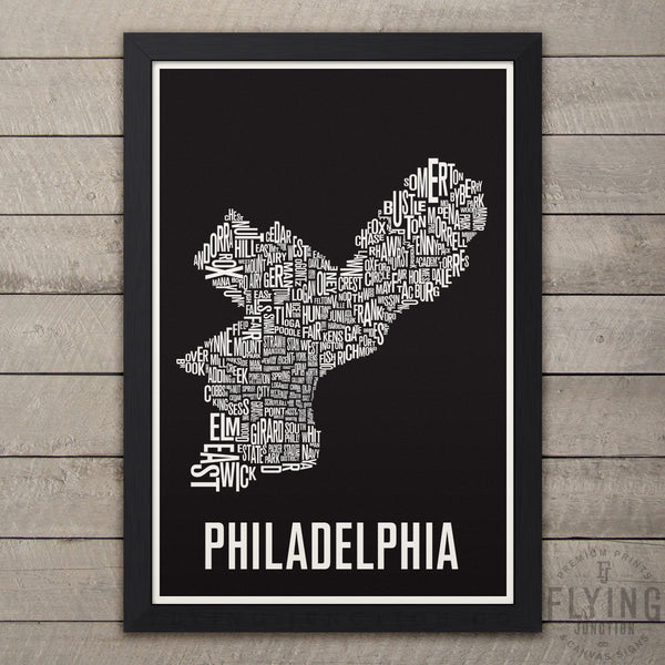 Philadelphia Neighborhood Typography Map - Black