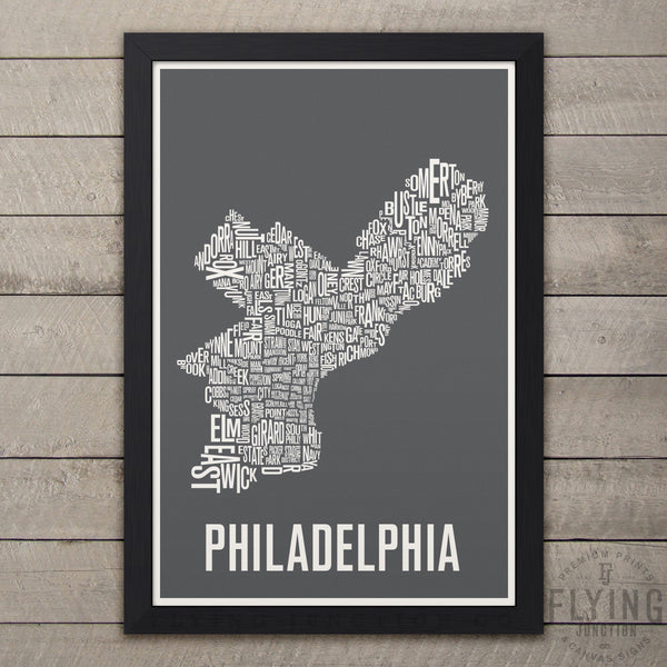 Philadelphia Neighborhood Typography Map - Grey